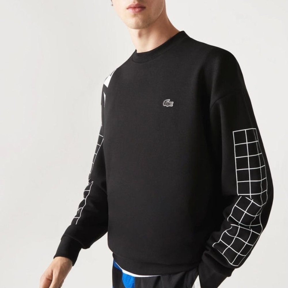 LACOSTE LOOSE FIT TWO-PLY PIQUE SWEATSHIRT (BLACK) Small - Picture 3 of 9